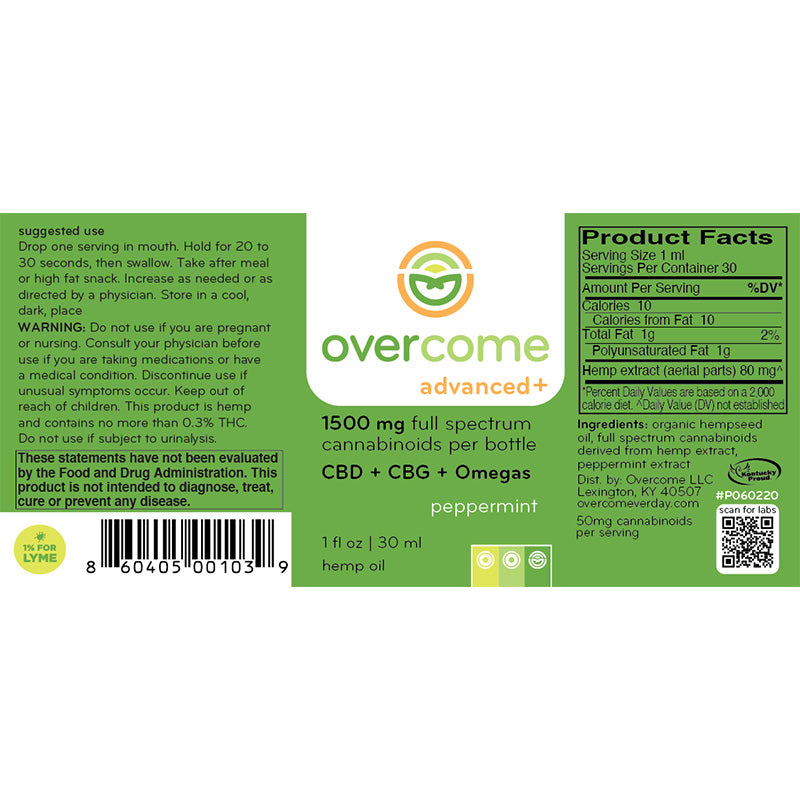 overcome 1500mg hemp oil label